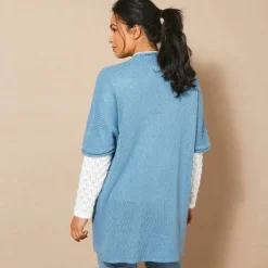 Gilet long ouvert manches courtes toucher doux