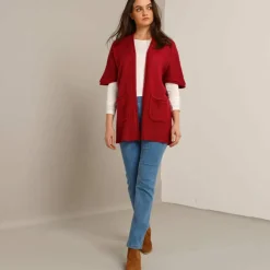 Gilet long ouvert manches courtes toucher doux