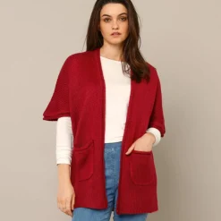 Gilet long ouvert manches courtes toucher doux