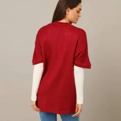 Gilet long ouvert manches courtes toucher doux
