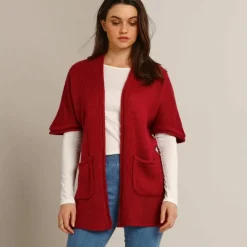 Gilet long ouvert manches courtes toucher doux