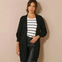 Gilet long porter ouvert, col V