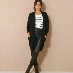 Gilet long porter ouvert, col V