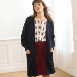 Gilet long porter ouvert, col V