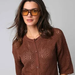 Gilet maille ajourée manches coude