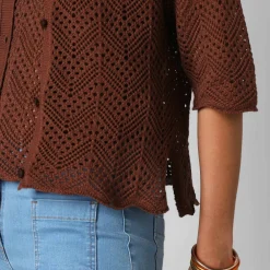 Gilet maille ajourée manches coude