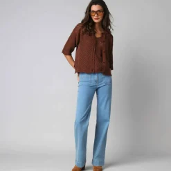 Gilet maille ajourée manches coude