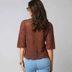 Gilet maille ajourée manches coude