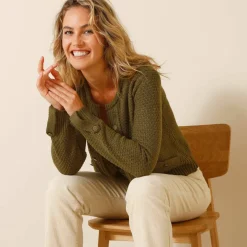 Gilet maille fantaisie boutons dorés vieillis
