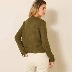 Gilet maille fantaisie boutons dorés vieillis