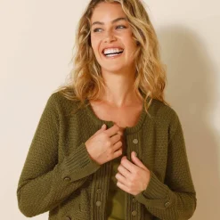 Gilet maille fantaisie boutons dorés vieillis