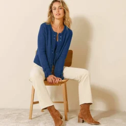 Gilet maille fantaisie boutons dorés vieillis