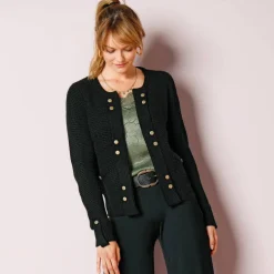 Gilet maille fantaisie boutons dorés vieillis