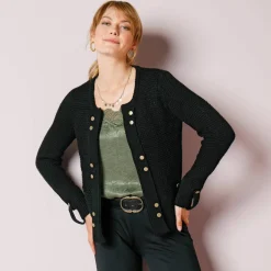 Gilet maille fantaisie boutons dorés vieillis