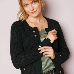 Gilet maille fantaisie boutons dorés vieillis