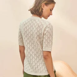 Gilet manches courtes, maille ajourée