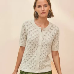 Gilet manches courtes, maille ajourée