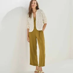 Gilet manches longues, maille ajourée fantaisie