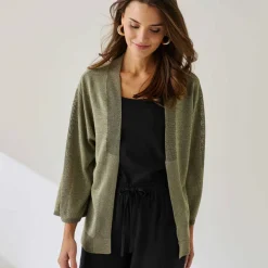 Gilet manches 3/4 maille brillante