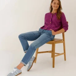 Gilet paletot maille fantaisie, boutons effet corne