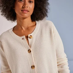 Gilet paletot maille fantaisie, boutons effet corne