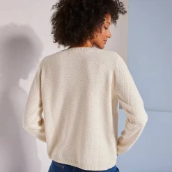 Gilet paletot maille fantaisie, boutons effet corne