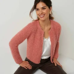Gilet paletot, maille perlée fantaisie