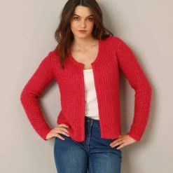 Gilet paletot, maille perlée fantaisie