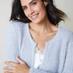 Gilet paletot, maille perlée fantaisie