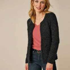 Gilet paletot, maille perlée fantaisie