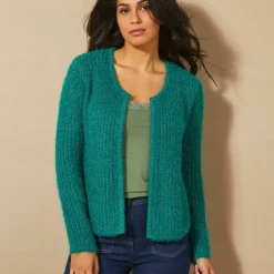 Gilet paletot, maille perlée fantaisie