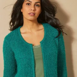 Gilet paletot, maille perlée fantaisie