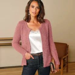 Gilet paletot, maille perlée fantaisie