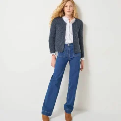 Gilet paletot, maille perlée fantaisie