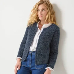 Gilet paletot, maille perlée fantaisie