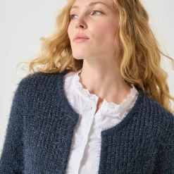 Gilet paletot, maille perlée fantaisie