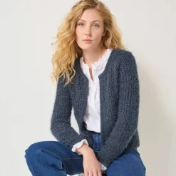 Gilet paletot, maille perlée fantaisie