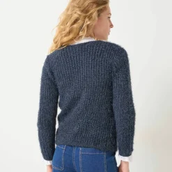 Gilet paletot, maille perlée fantaisie