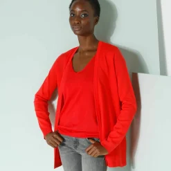 Gilet porter ouvert, maille toucher doux