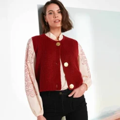 Gilet sans manches toucher doux, boutons dorés