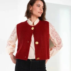 Gilet sans manches toucher doux, boutons dorés