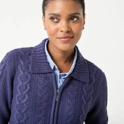 Gilet zippé col polo, maille torsadée