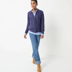 Gilet zippé col polo, maille torsadée