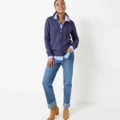 Gilet zippé col polo, maille torsadée