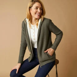 Gilet zippé 30% laine fourré "maille peluche"