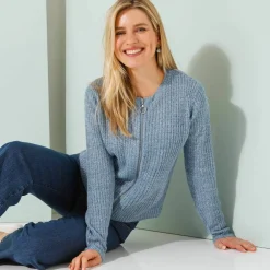 Gilet zippé, maille anglaise