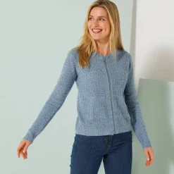 Gilet zippé, maille anglaise