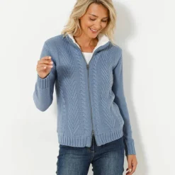 Gilet zippé torsadé, doublé maille peluche