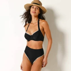Haut de maillot de bain brodé dos nu, avec armatures