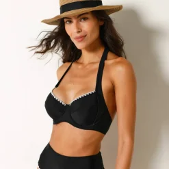 Haut de maillot de bain brodé dos nu, avec armatures